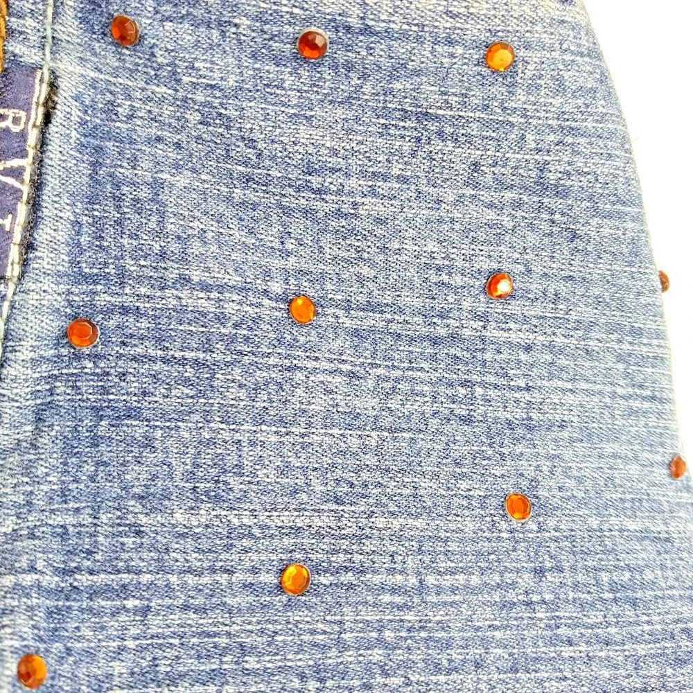 Cropped Denim Jacket Western Style Yoke Rhinestone Youth Size X-Large. RVT Jeans